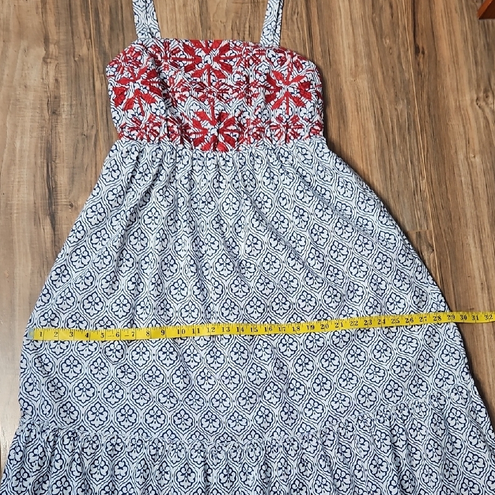 THML Women's Embroidered Red and Blue Patterned Midi Dress Small - Picture 8 of 11